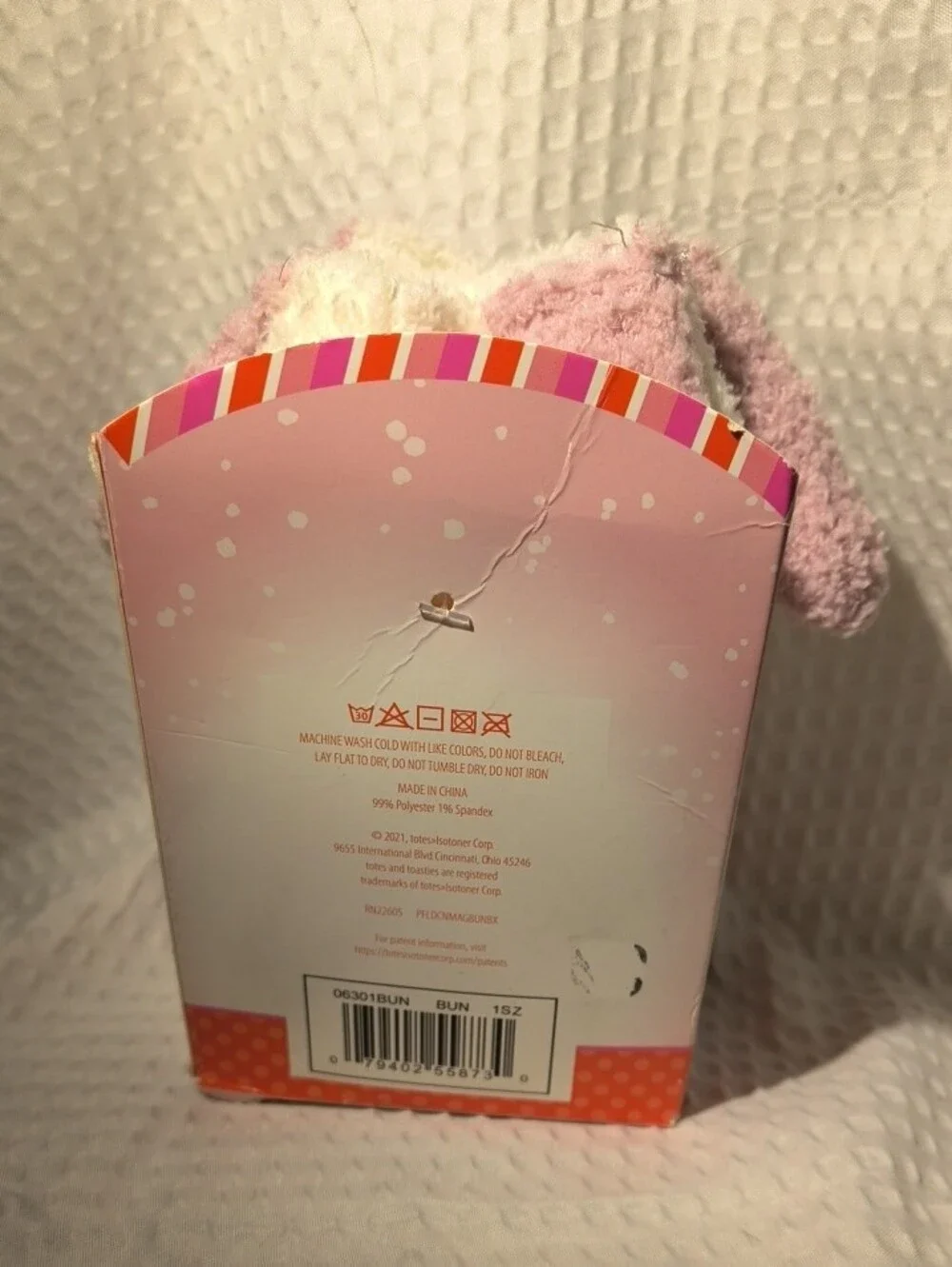 totes Cream and Pink Bunny Super-Soft Slipper Socks
